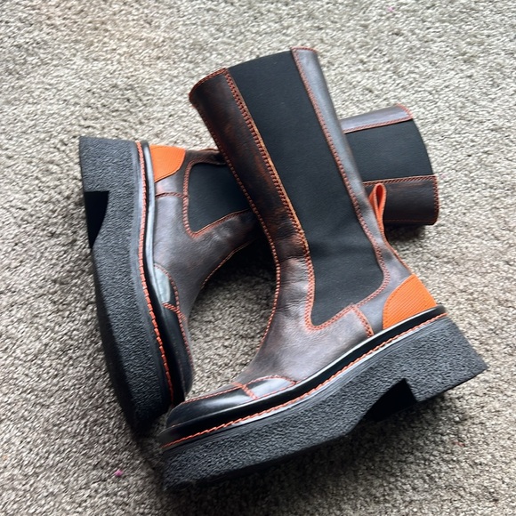 Miista Tall Leather Boots with chunky soles and orange details - Picture 4 of 8